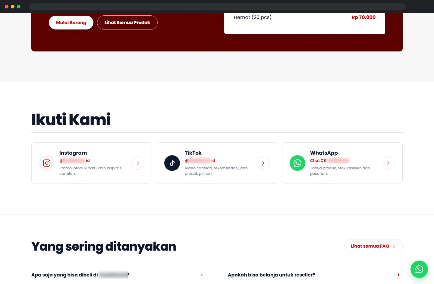 Kanal sosial dan FAQ