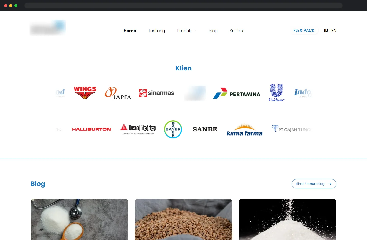 Client logos and blog
