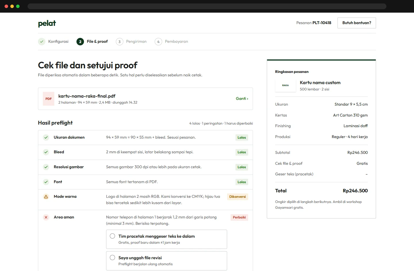 File preflight, fix options and proof approval