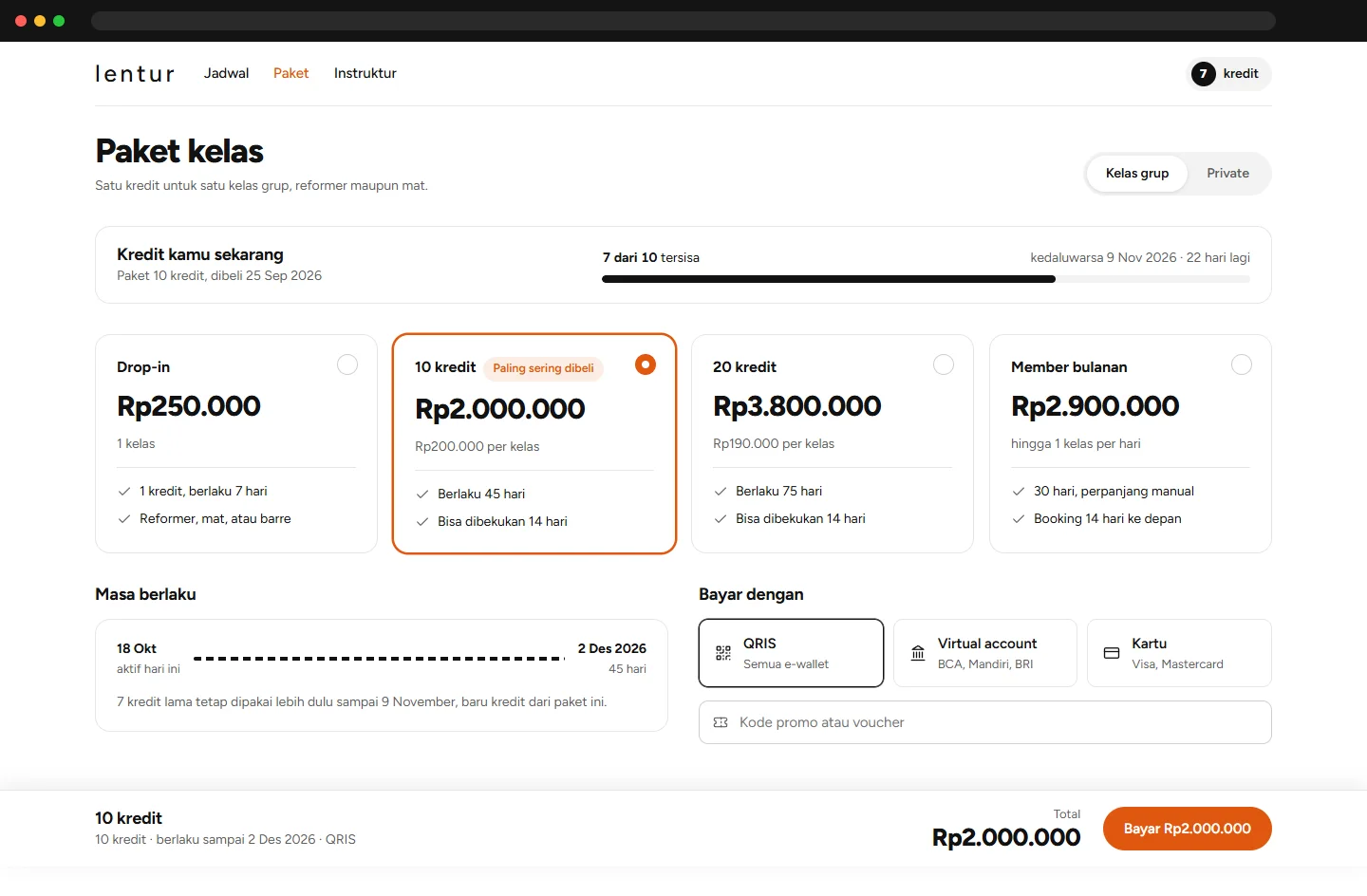 Paket kredit dengan masa berlaku dan pembayaran